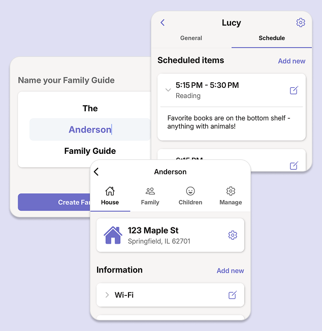 Screenshot of creating a family guide in the app